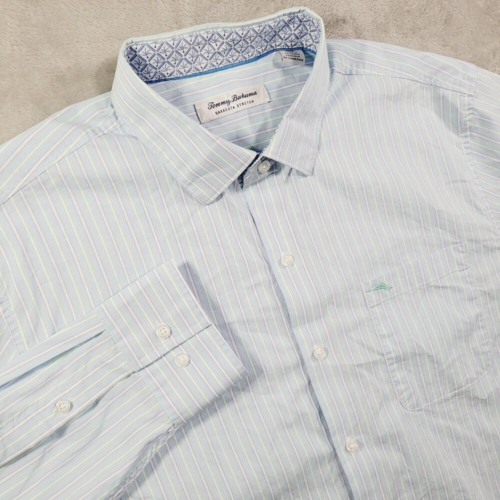 Tommy Bahama Sarasota Stretch Shirt Mens Large Striped Long Sleeve Button Up